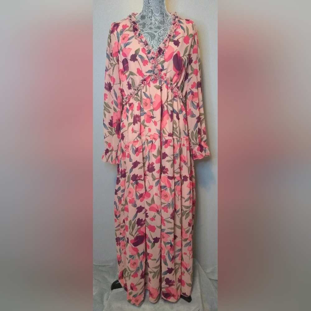 Plus Size Chiffon Maxi Dress Women's Long Lightweight Dress With Ruffles XL
